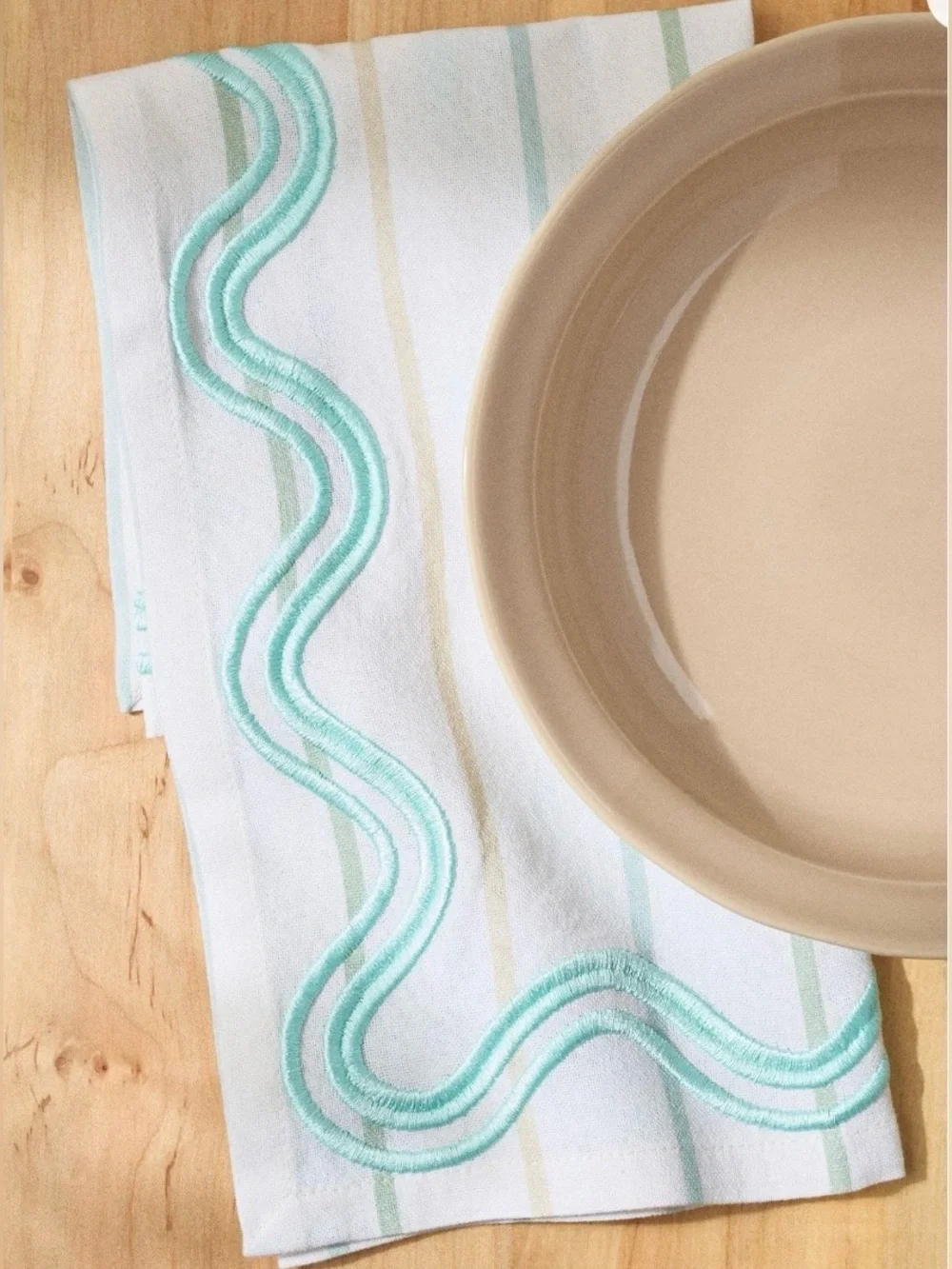 Anthropologie Striped Embroidered Napkins